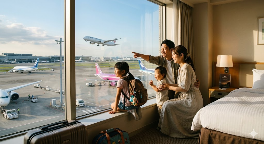 ホテル日航関西空港から飛行機を眺める家族のイメージ